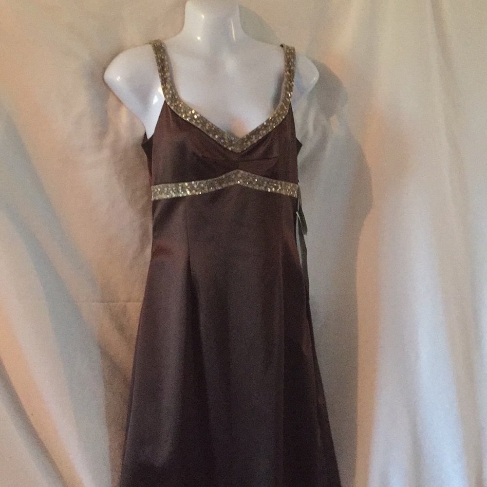 Adrianna Papell full length Brown satin nwt 6